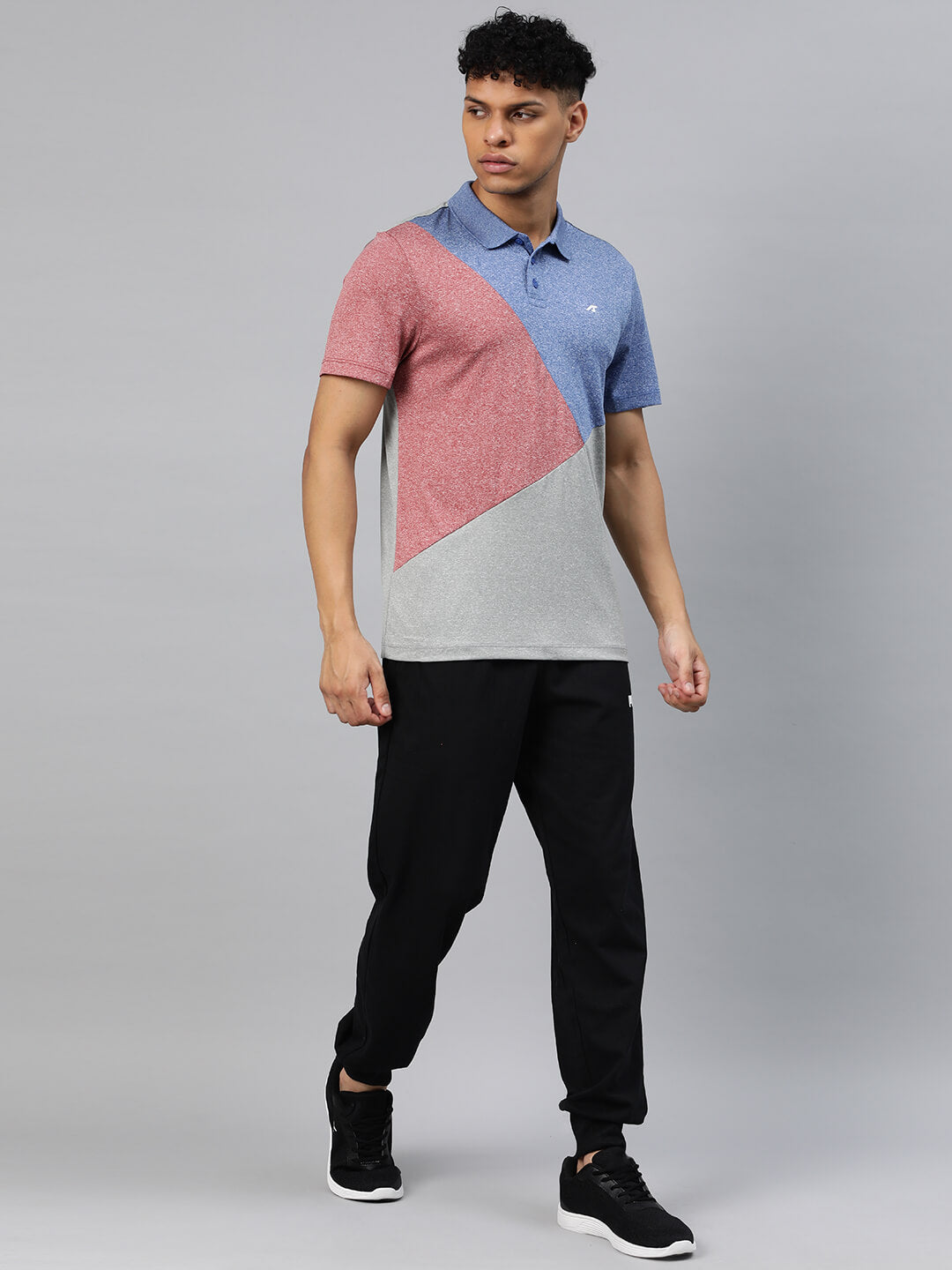Alcis Men Grey Pink Colourblocked Polo Collar Anti Static Slim Fit T-shirt