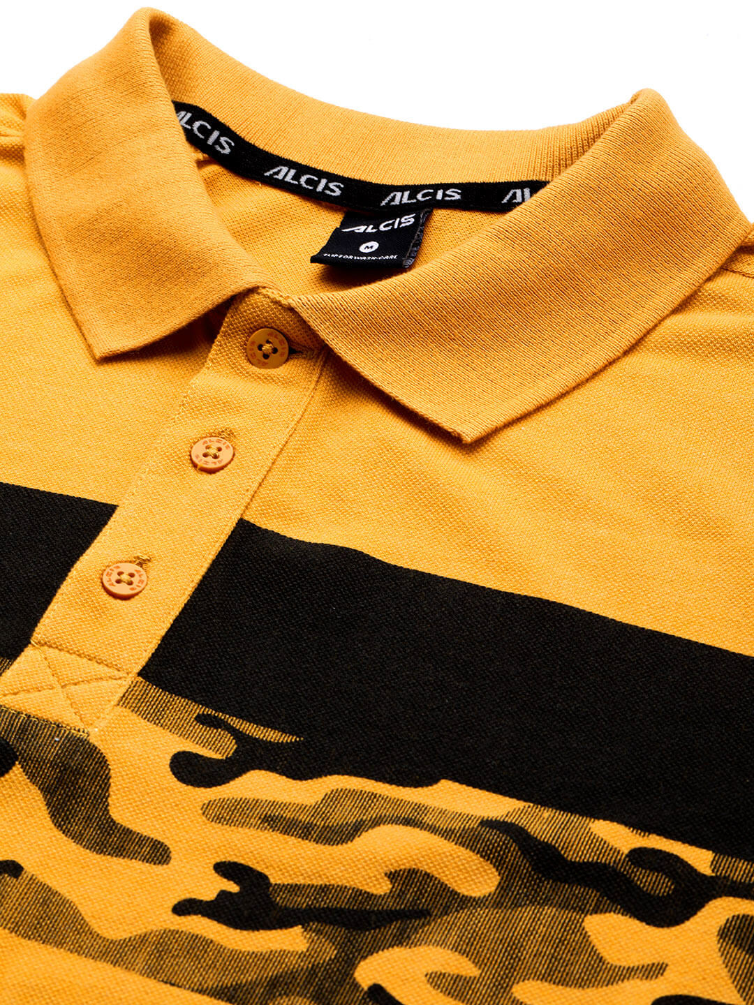 Alcis Men Yellow Abstract Printed Polo Collar T-shirt