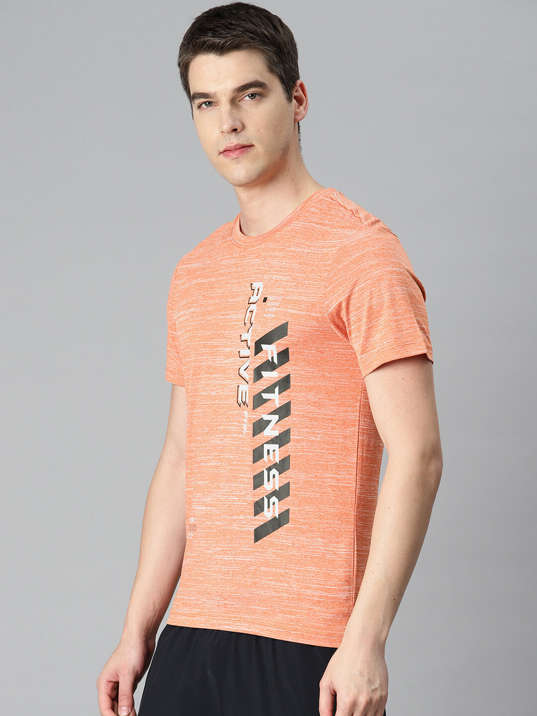 Alcis Men Orange Typography Printed Anti Static Slim Fit Sports T-shirt
