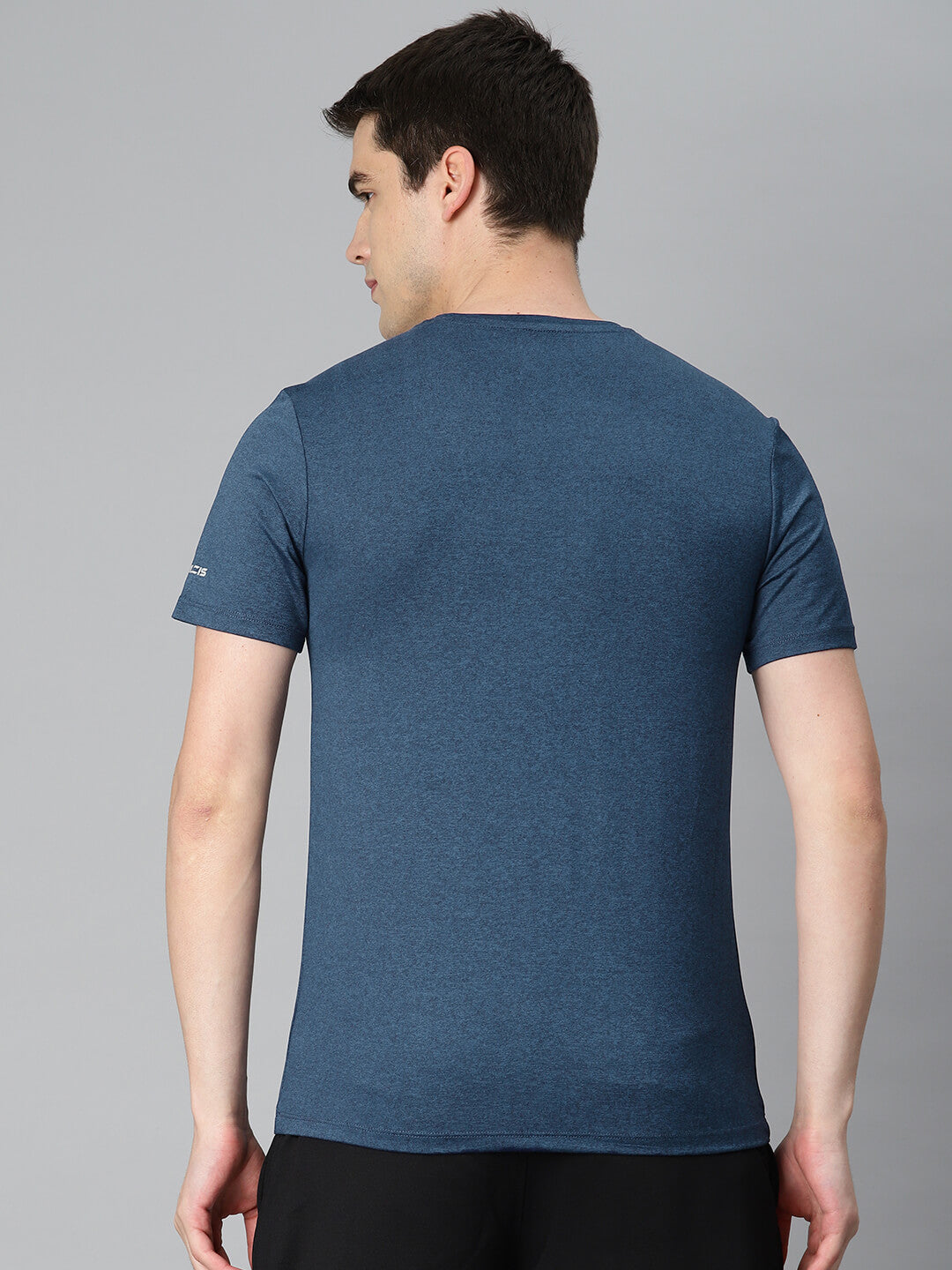 Alcis Men Navy Blue Typography Printed Anti Static Slim Fit Sports T-shirt