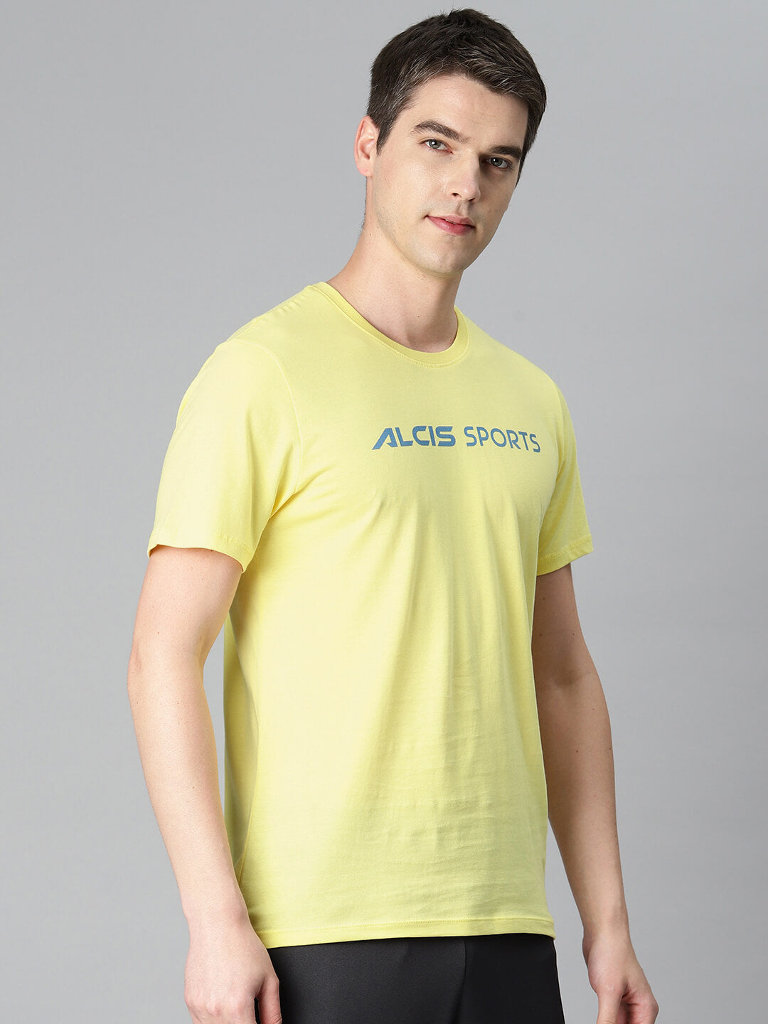 Alcis Men Yellow Typography Printed Anti Static Slim Fit Sports T-shirt