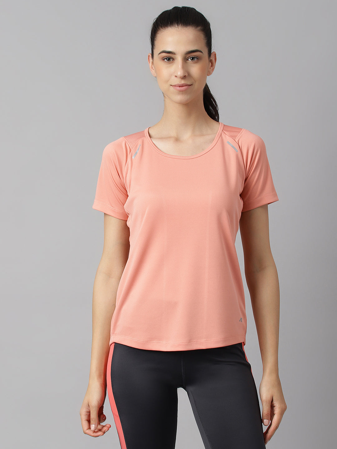 Alcis Women Rosette Anti-Static Slim-Fit Round Neck Sustainable Pro-Run Training T-Shirt
