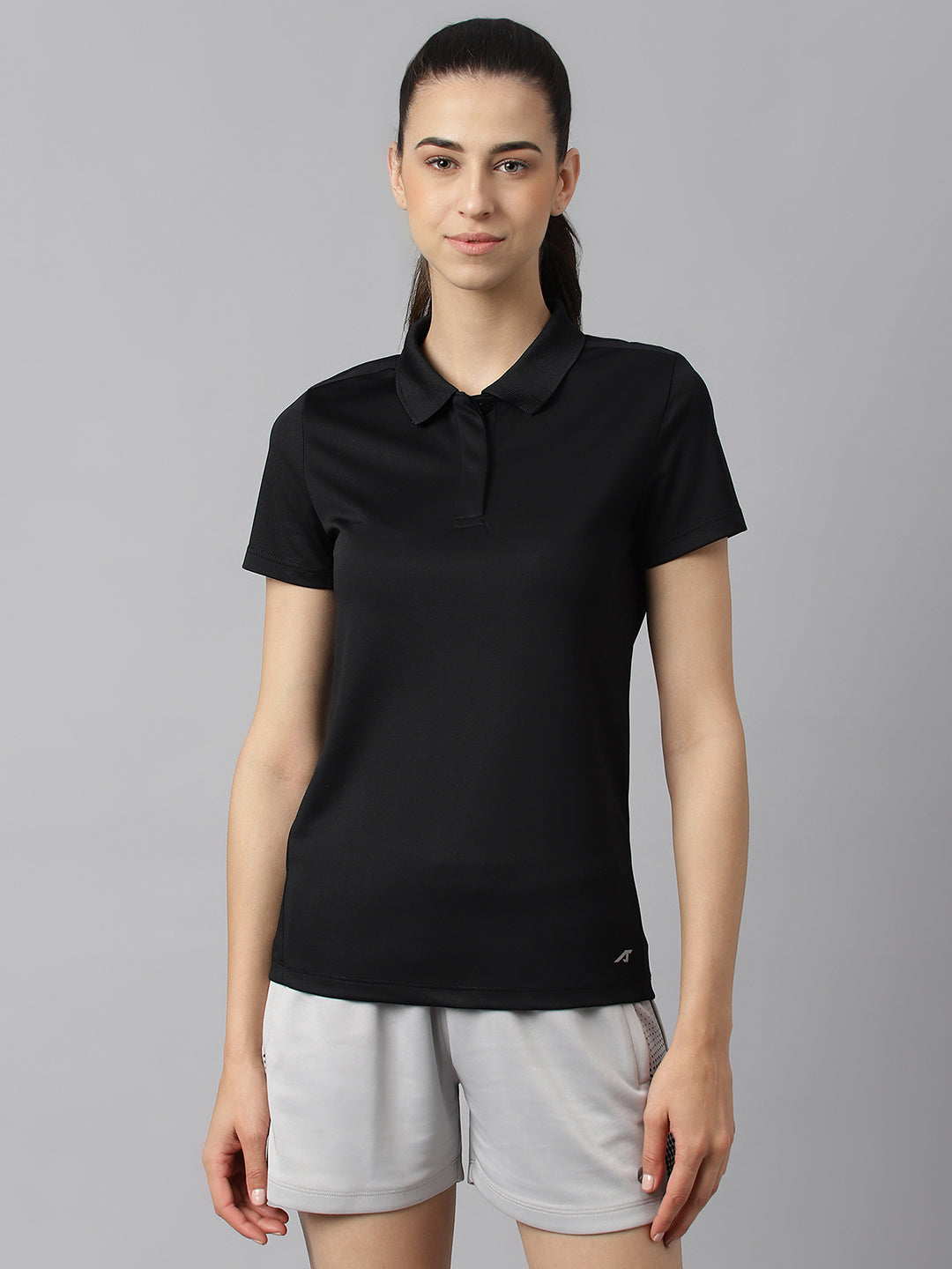 Alcis Women Black Anti-Static Soft-Touch Slim-Fit Training Polo Wonder T-Shirt