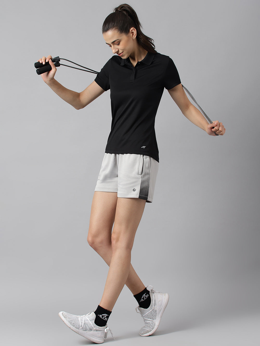 Alcis Women Black Anti-Static Soft-Touch Slim-Fit Training Polo Wonder T-Shirt