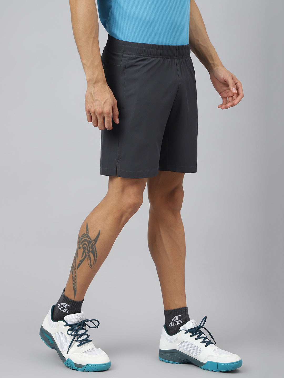 Alcis Men Dark Grey Train-Tech Anti-Static Slim-Fit Running Shorts