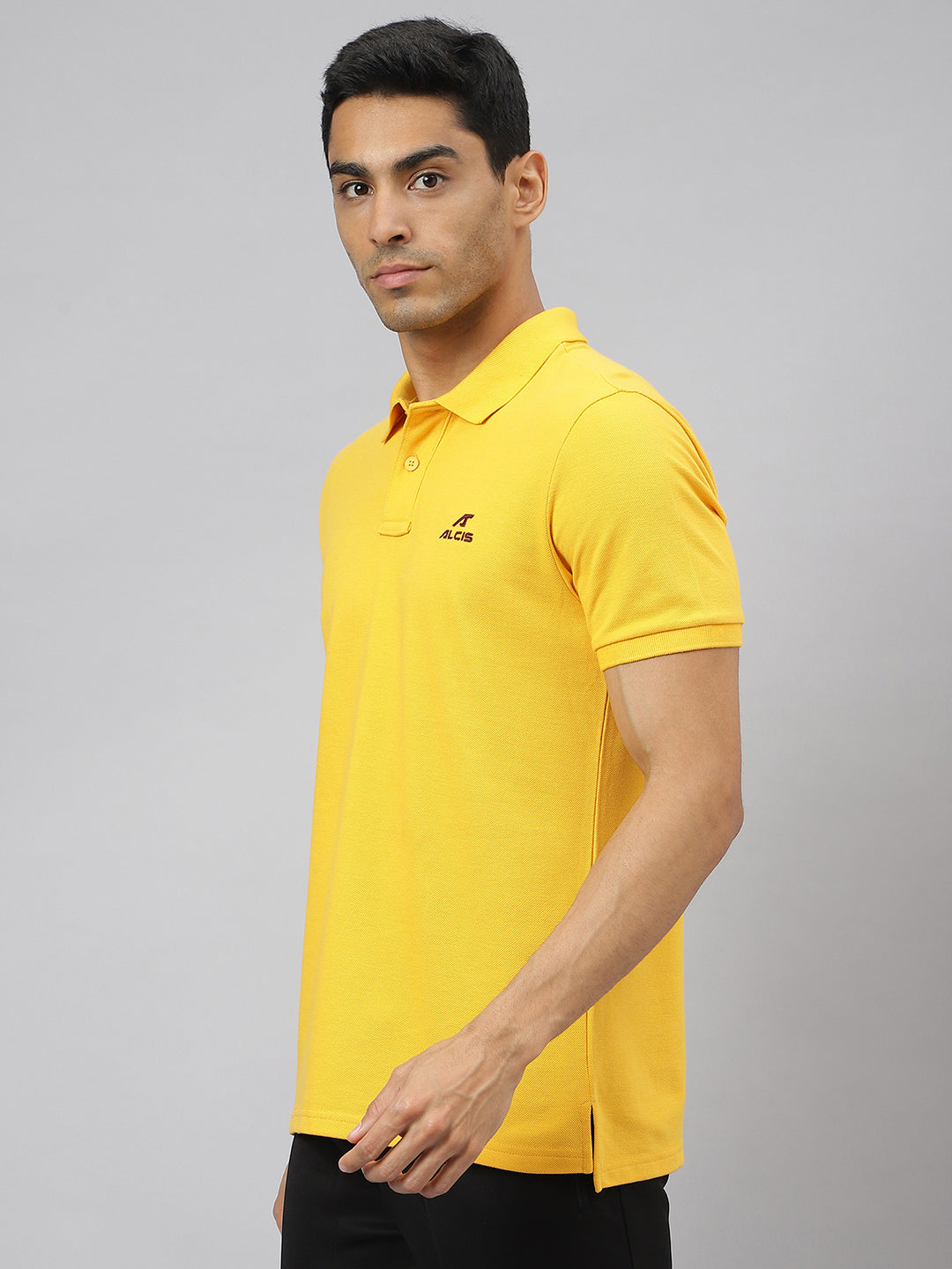 Alcis Men Banana Yellow Soft-Touch Regular-Fit Varsity Athleisure Polo T-Shirt