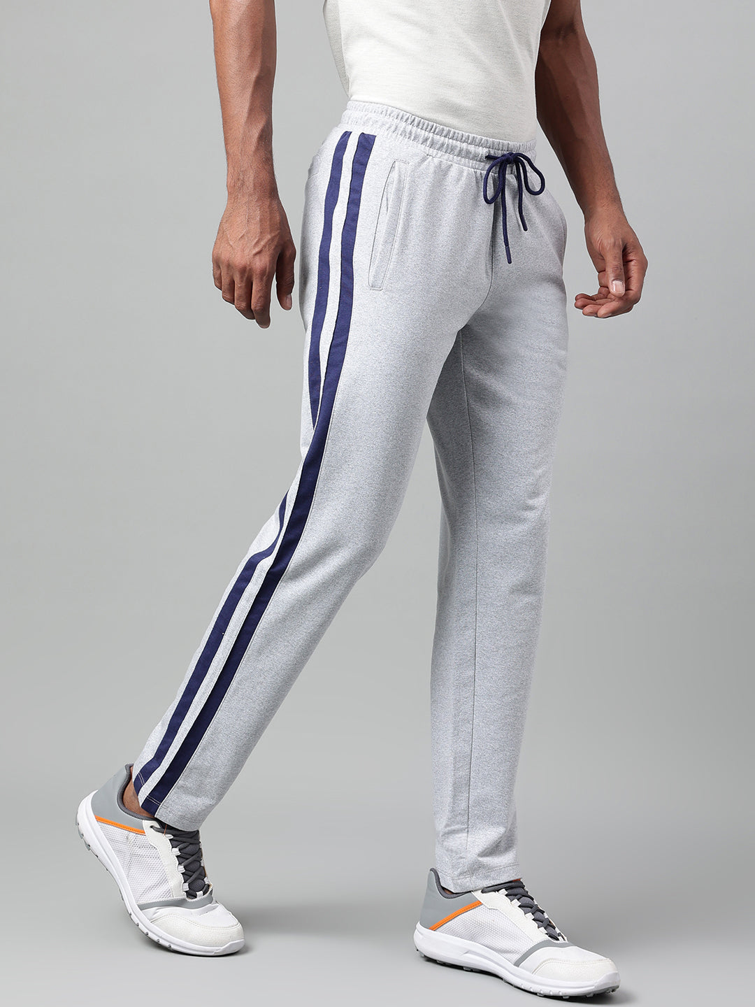 Alcis Men's Light Grey Melange Soft-Touch Slim-Fit Athleisure Track Pants
