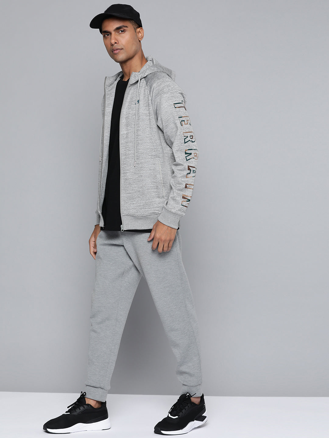 Alcis Men Charcoal Grey Typography Running Sporty Jacket