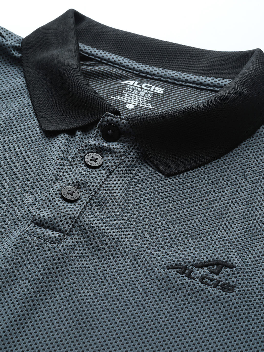 Alcis Men Grey Black Colourblocked Polo Collar Dry Tech Slim Fit Sports T-shirt