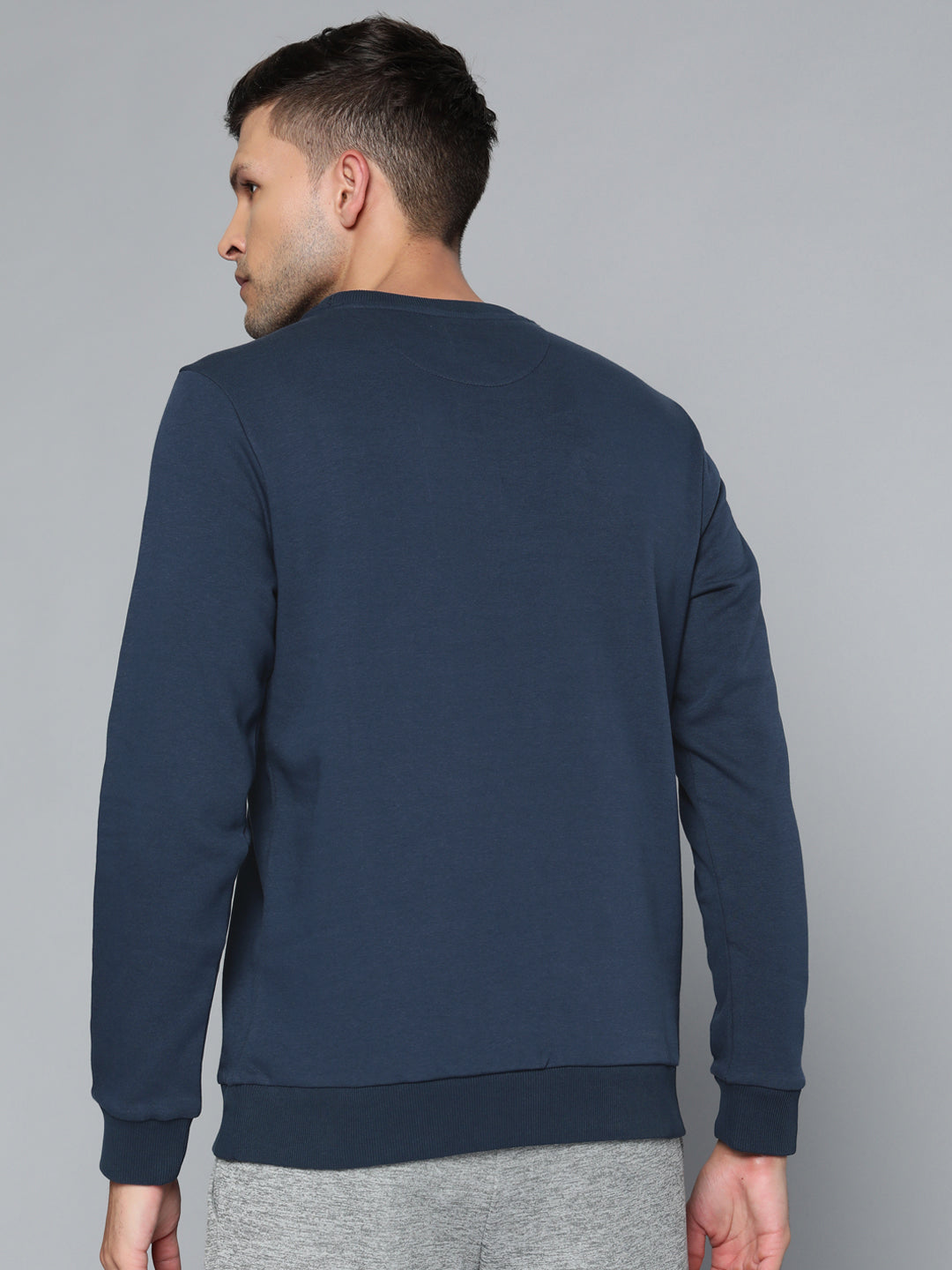 Alcis Men Navy Blue Solid Cotton Sweatshirt
