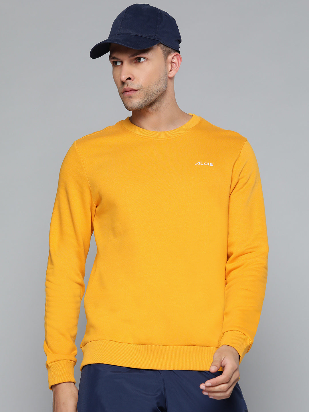 Alcis Men Yellow Solid Cotton Sweatshirt
