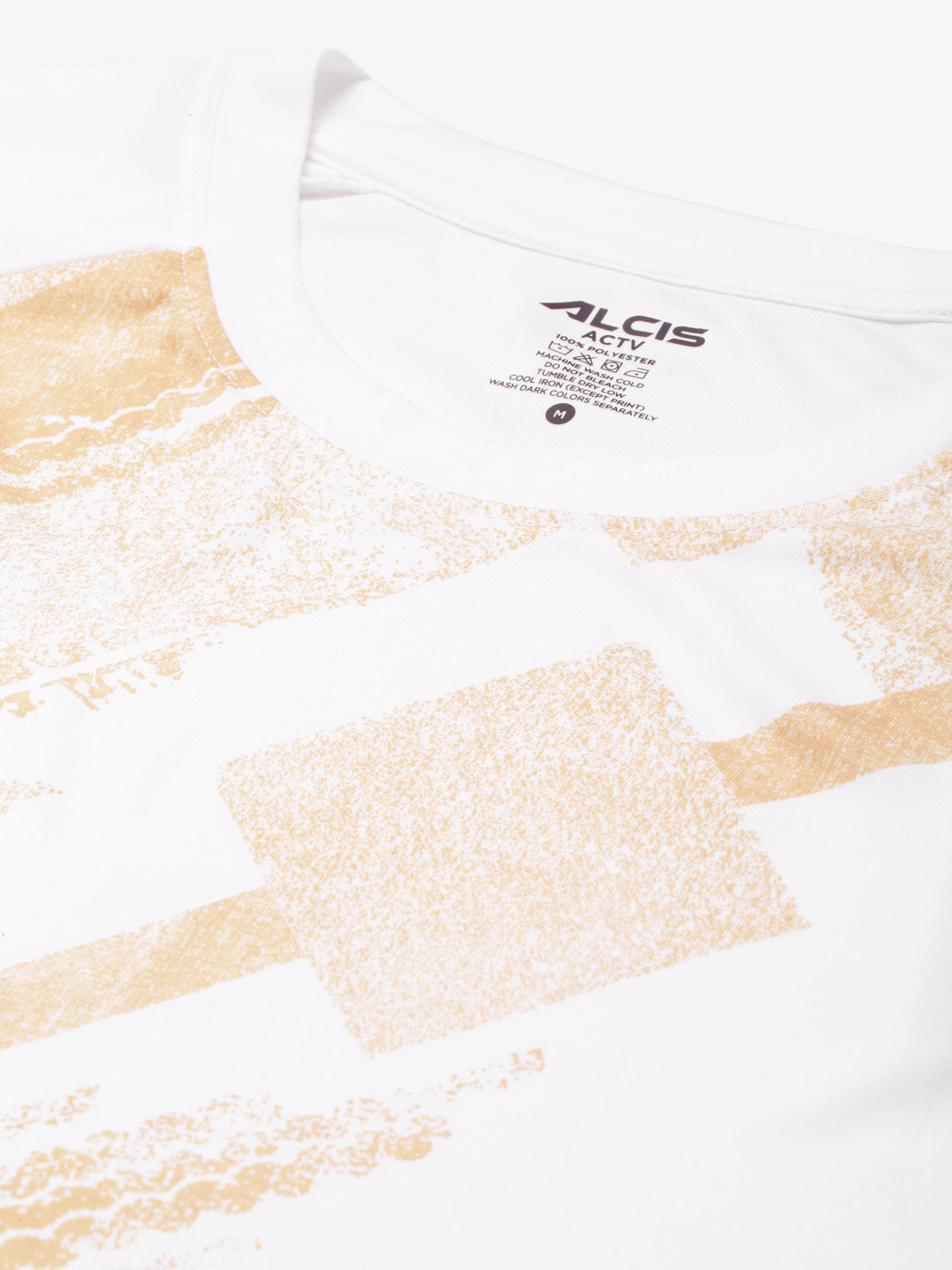 ALCIS Men White & Beige Printed Slim Fit Running T-shirt