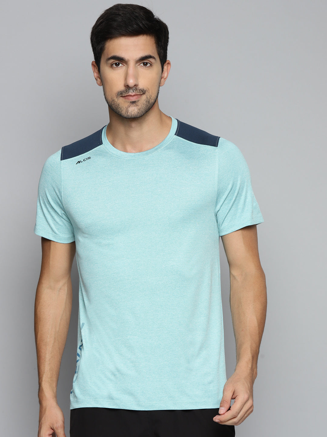 ALCIS Men Turquoise Blue Typography Printed Slim Fit Running T-shirt