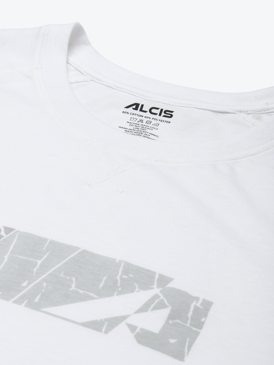 Alcis Men White Typography Printed Slim Fit Running T-shirt