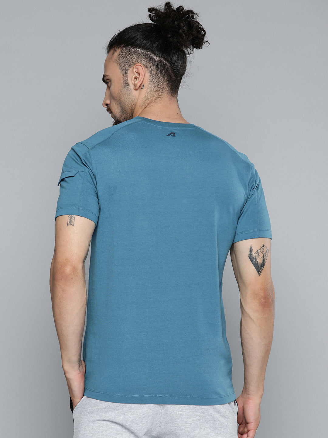 Alcis Men Teal Blue Typography Printed Slim Fit Gym T-shirt