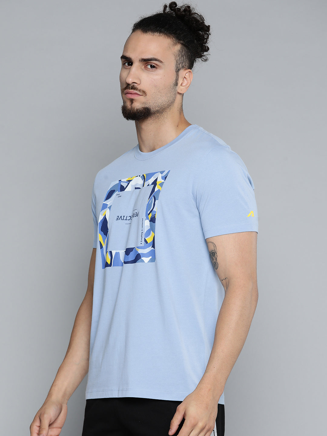 Alcis Men Blue Typography Printed Slim Fit Gym T-shirt