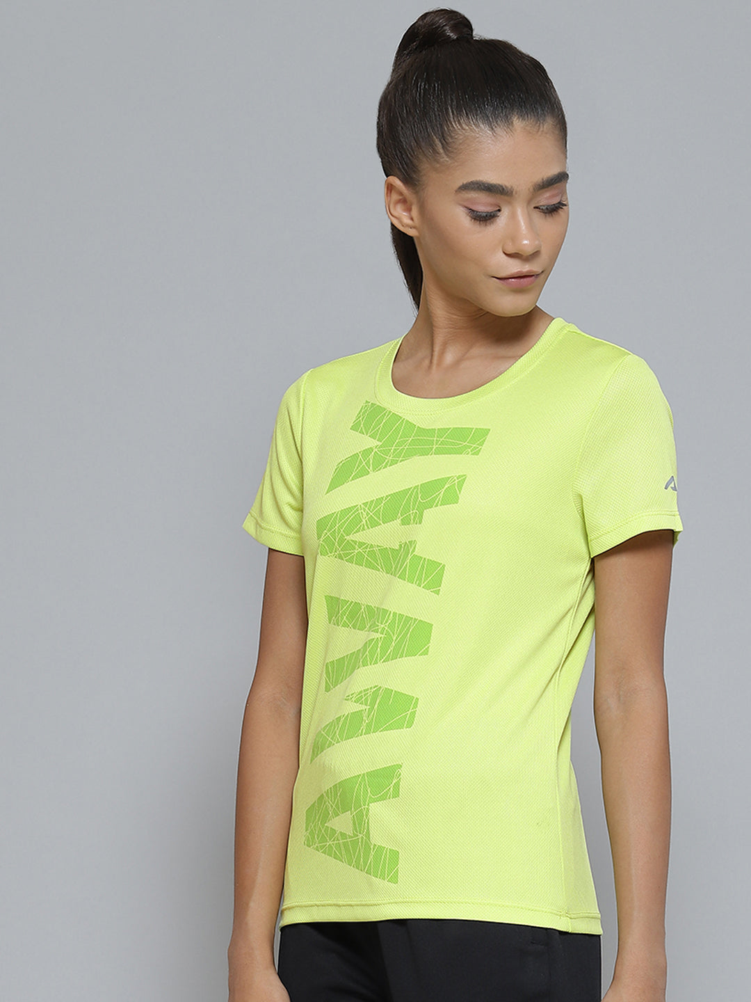 Alcis Women Green Typography Printed Slim Fit T-shirt