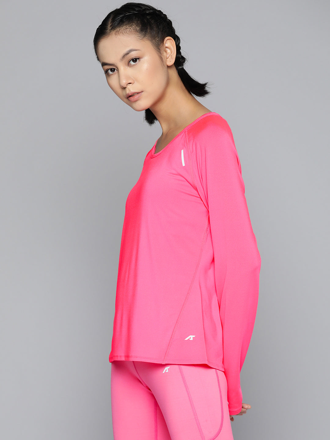 Alcis Women Pink Extended Sleeves Regular Fit T-shirt