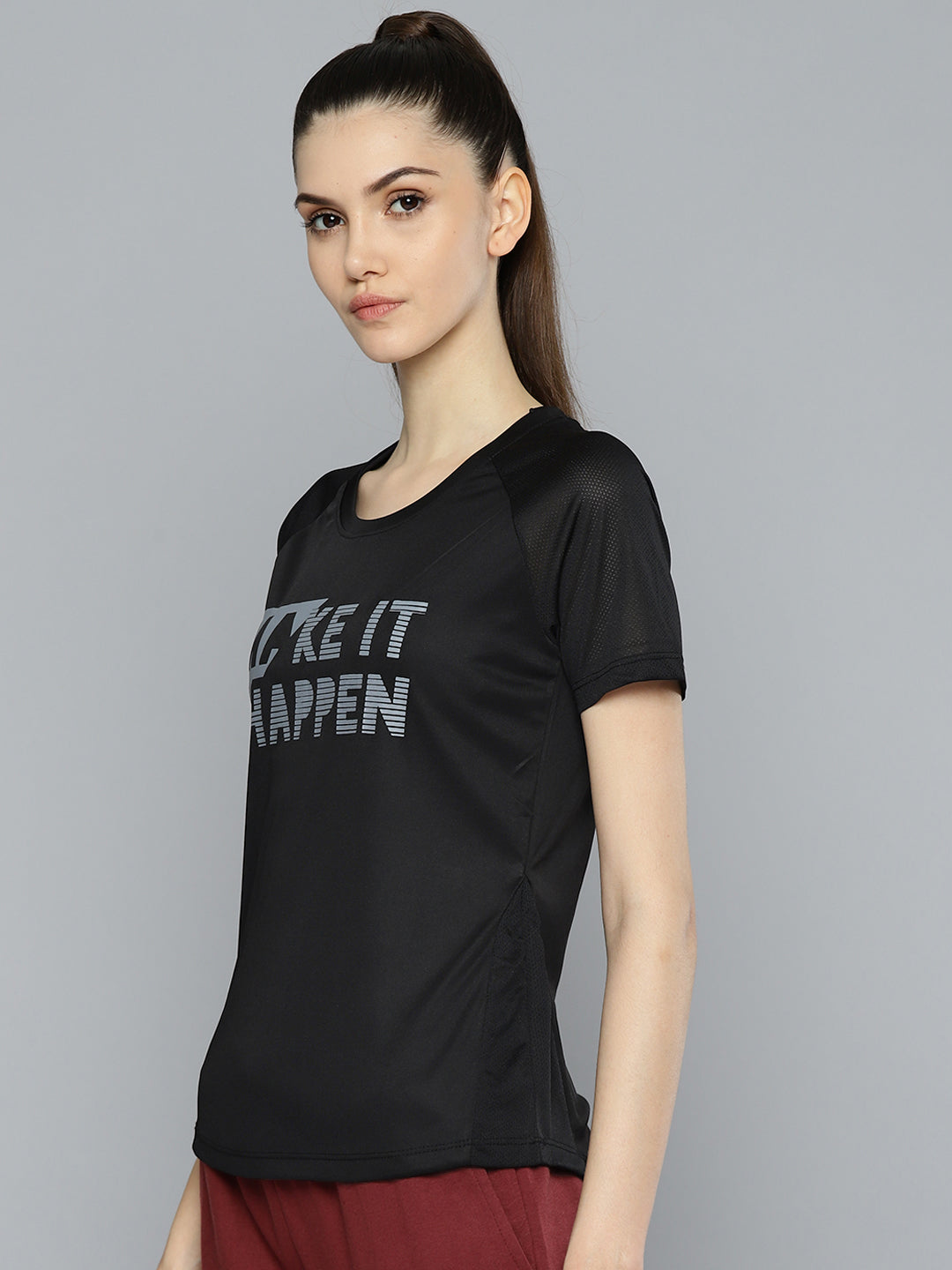 Alcis Women Black  White Typography Printed Slim Fit T-shirt