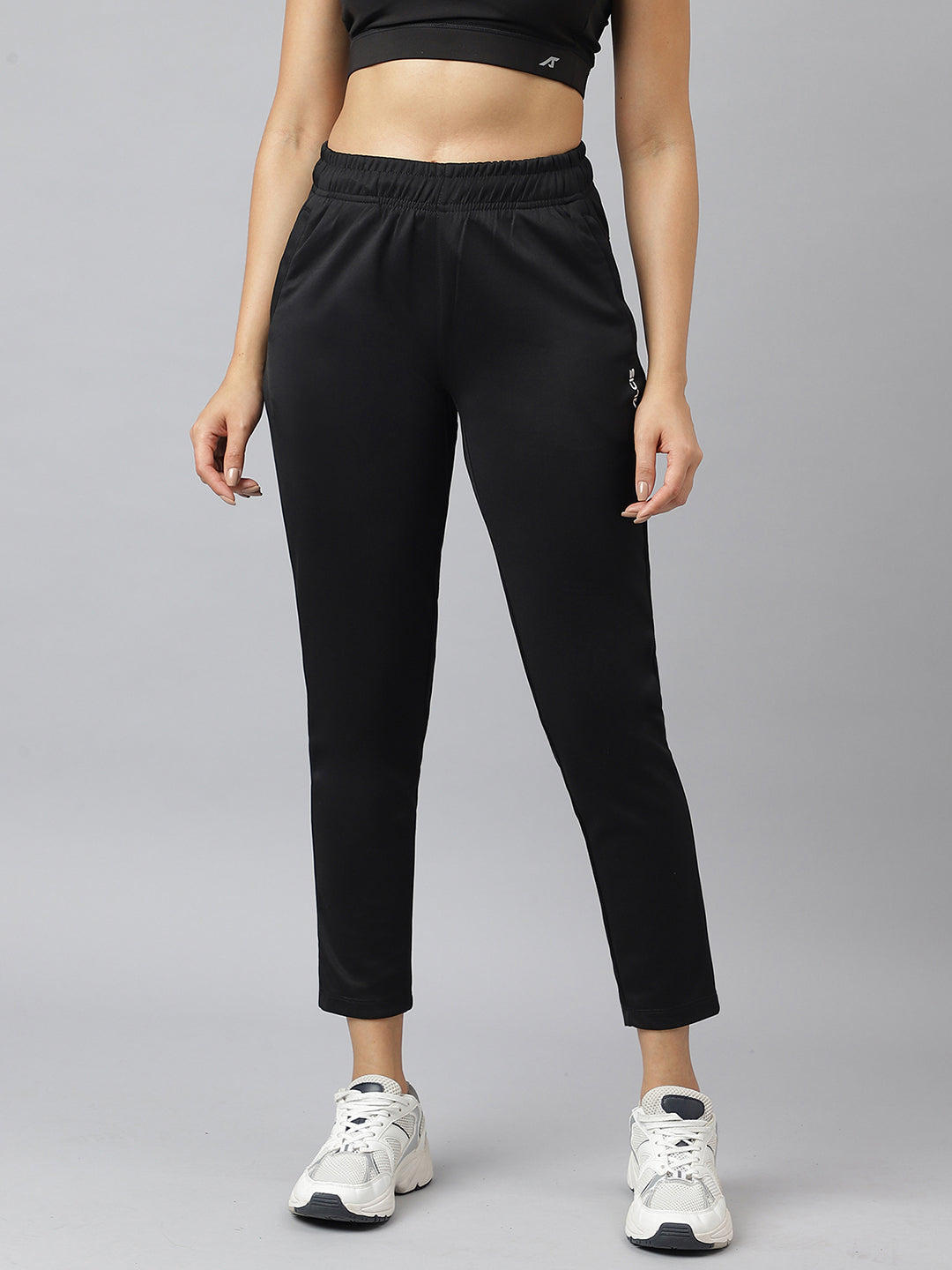 Alcis Women Black Anti-Static Soft-Touch Slim-Fit Training Track Pants
