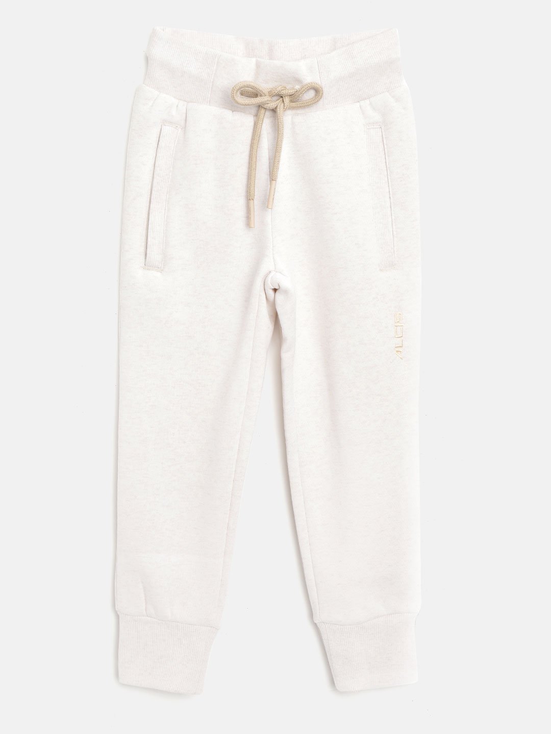 Alcis Girls Cream-Coloured Solid Straight Fit Knitted Sports Joggers