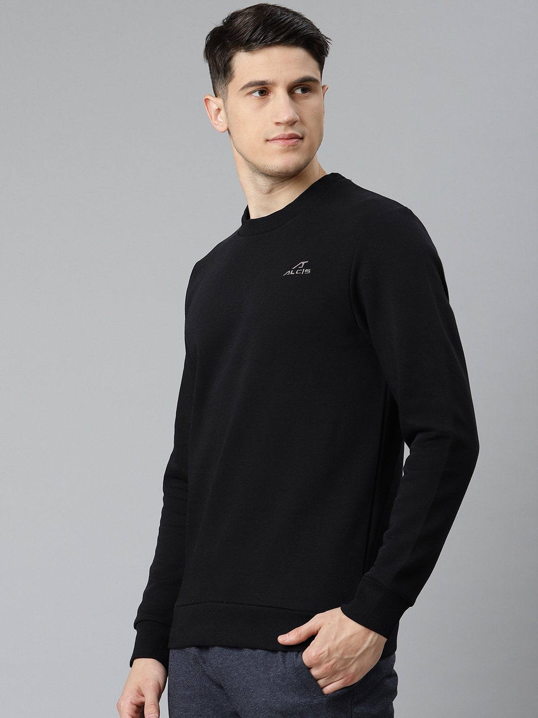Alcis Men Black Brand Logo Pullover Sweatshirt