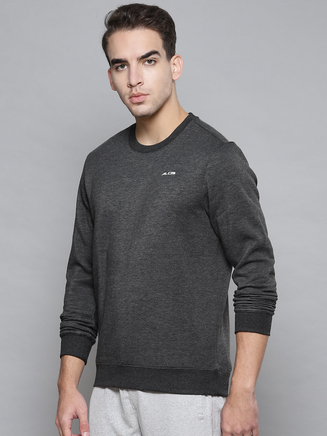 Alcis Men Grey Melange Solid Cotton Sweatshirt