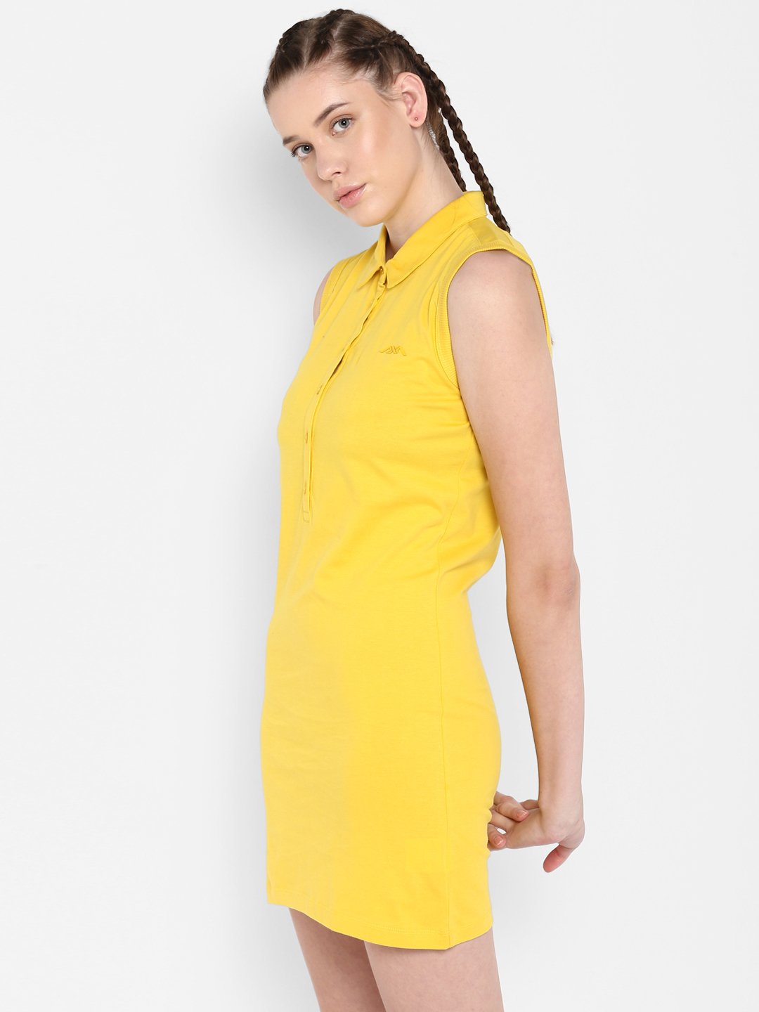 Alcis Women Yellow Solid Pure Cotton Sustainable T-shirt Dress