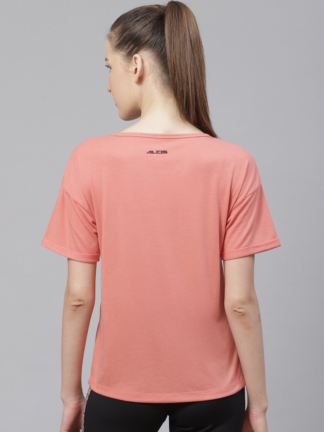 Alcis Women Peach-Coloured Printed Round Neck T-shirt
