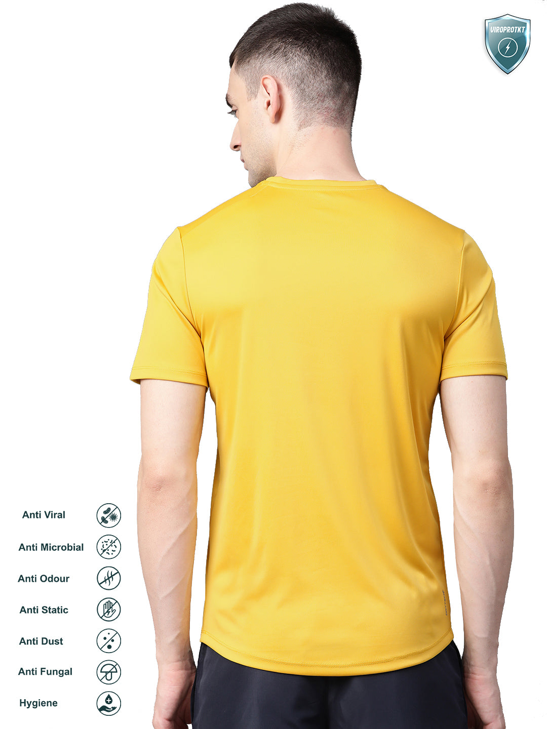 Alcis Men Yellow Solid Slim Fit Round Neck VIROPROTKT T-shirt