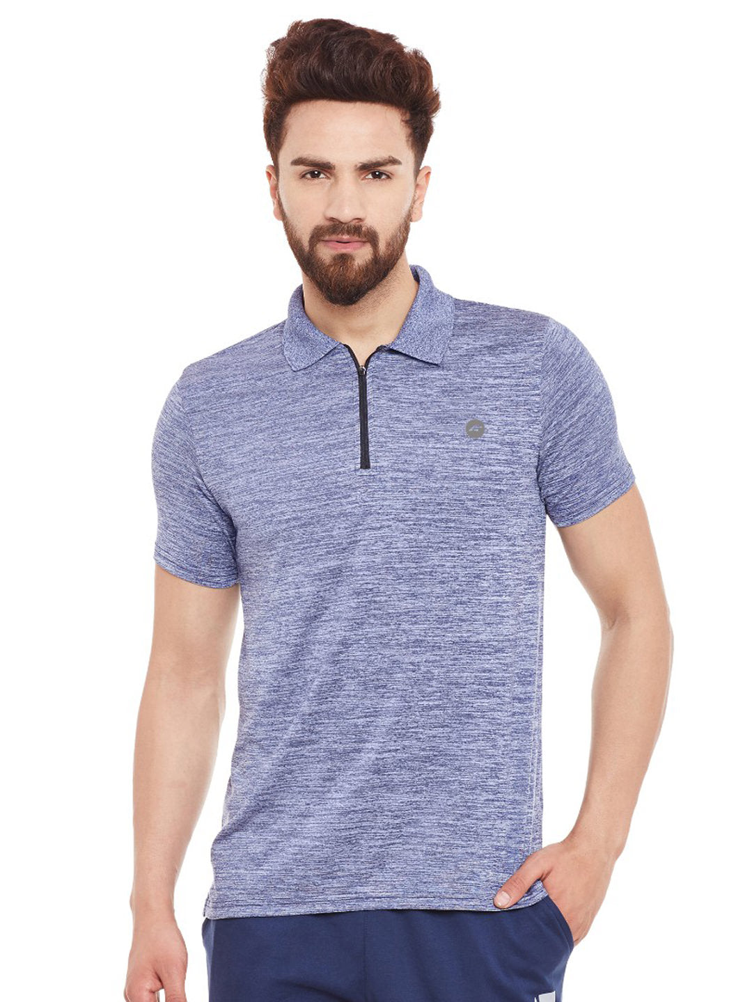Alcis Men Blue Self-Design Polo Collar T-shirt
