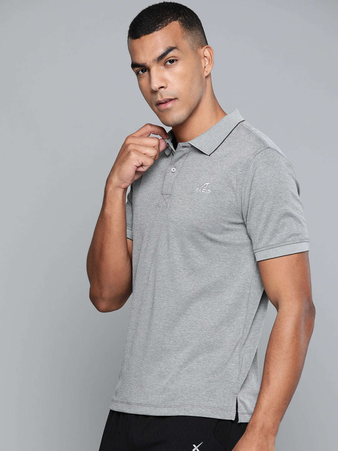 Alcis Men Grey Solid Polo Collar T-shirt