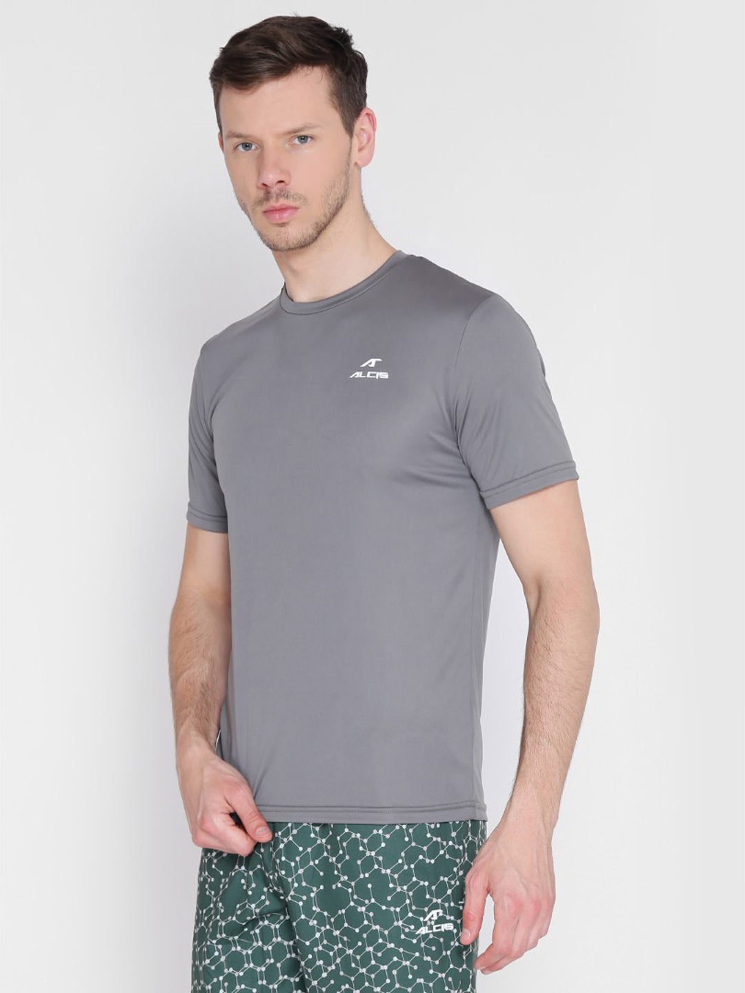 Alcis Men Charcoal Grey Solid Slim Fit Round Neck Wonder T-shirt