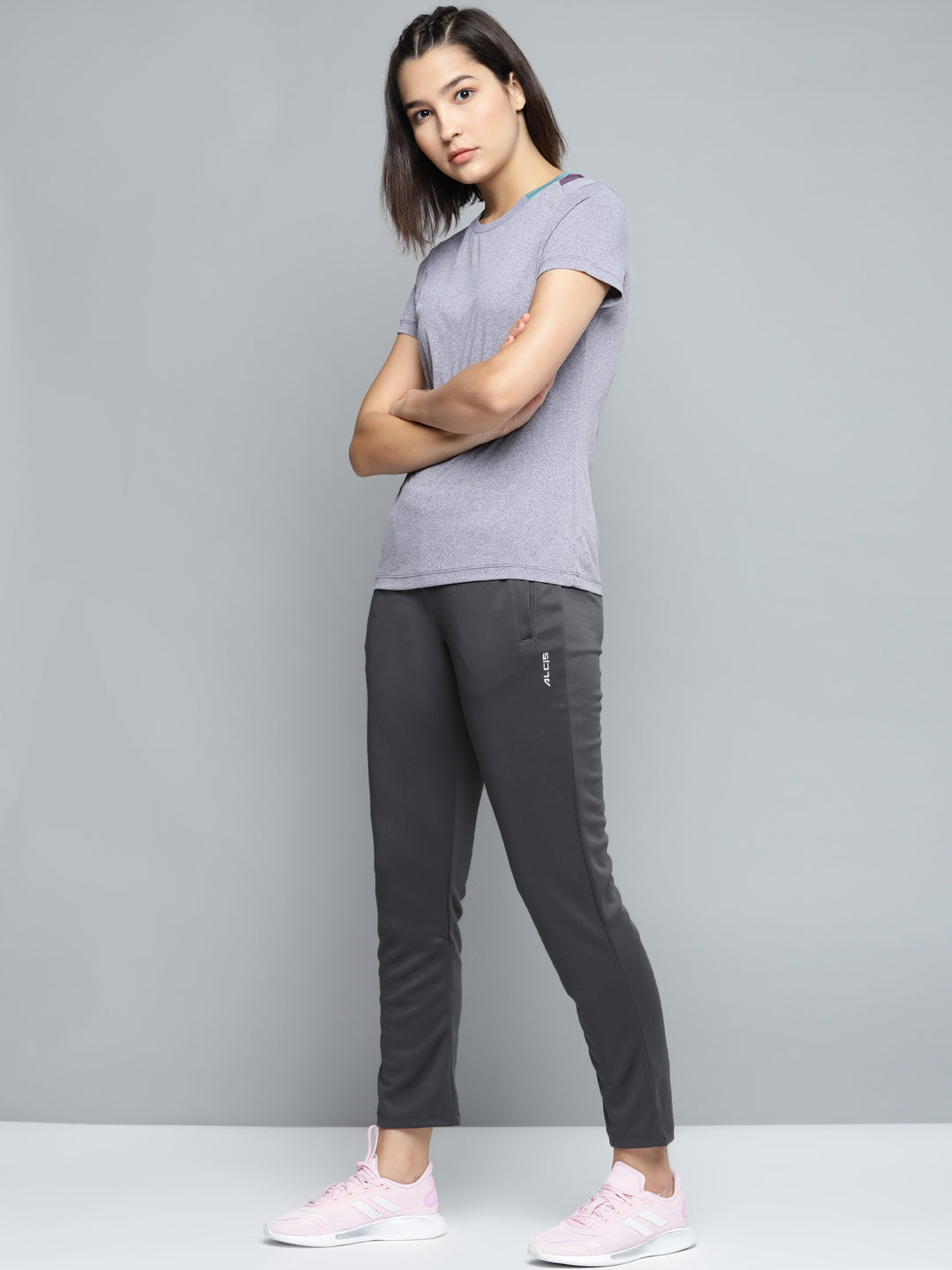 Alcis Women Charcoal Grey Solid Track Pants