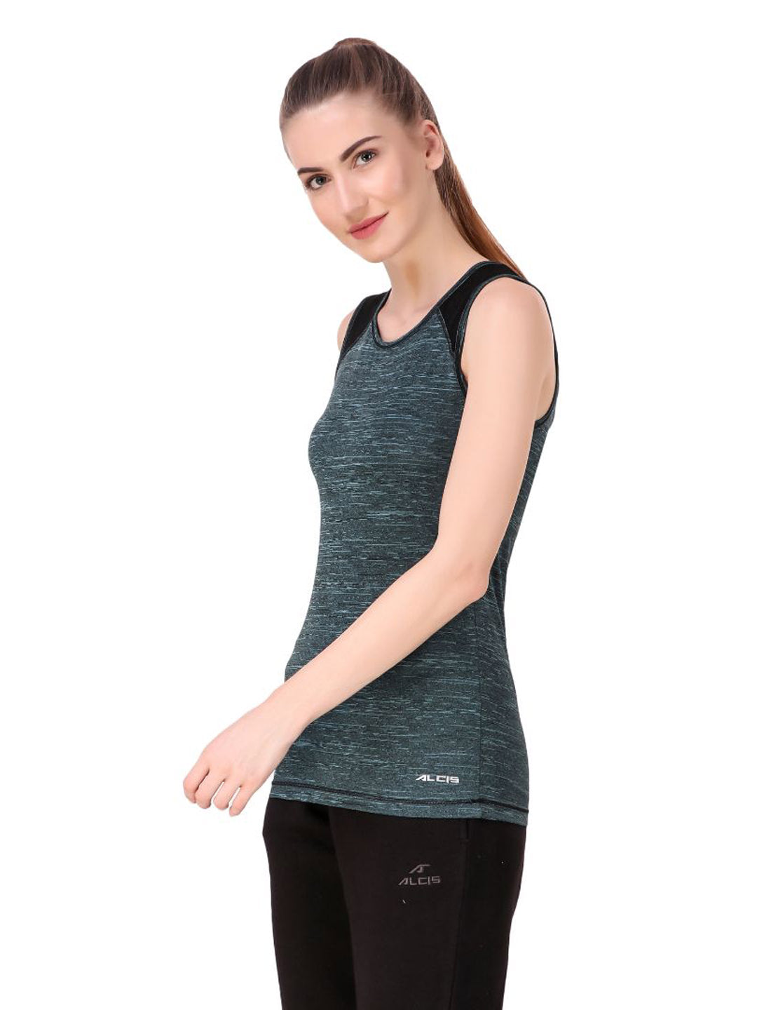 Alcis Women Blue Solid Fitted Knitted Top