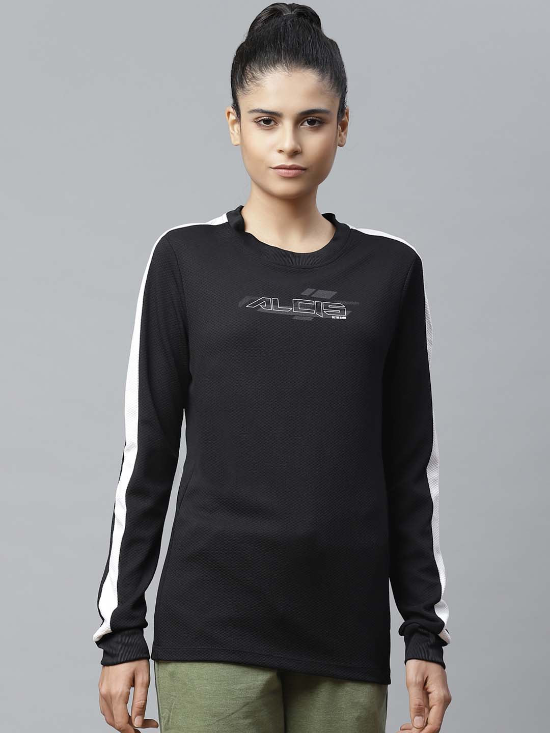 Alcis Women Black Self Design Sweatshirt