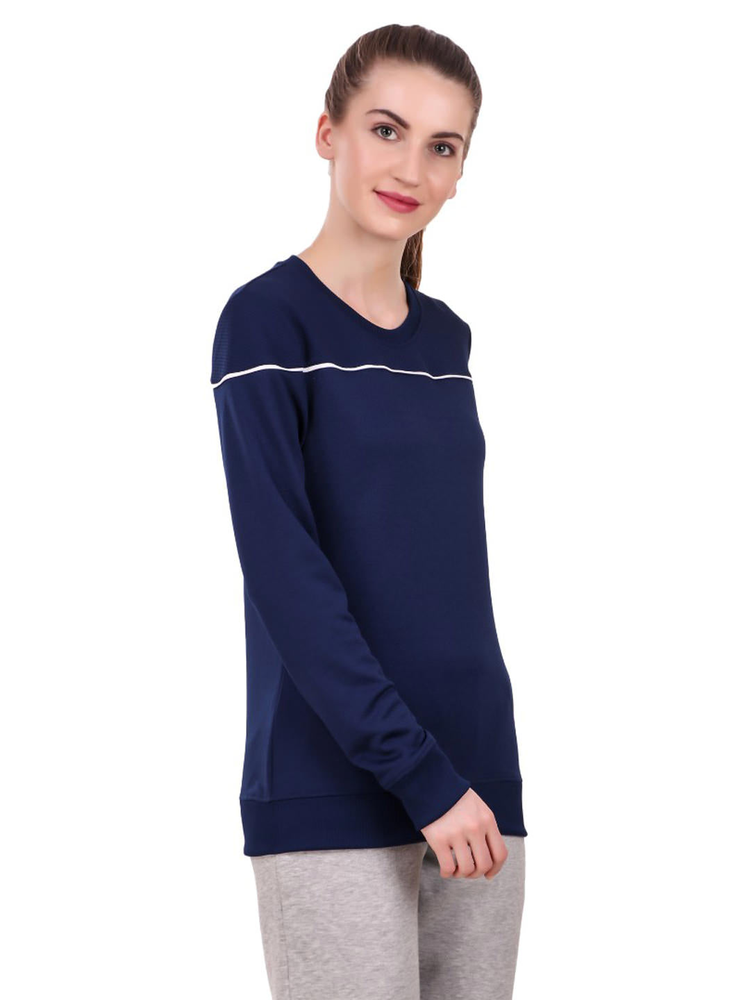 Alcis Women Navy Blue Solid Sweatshirt