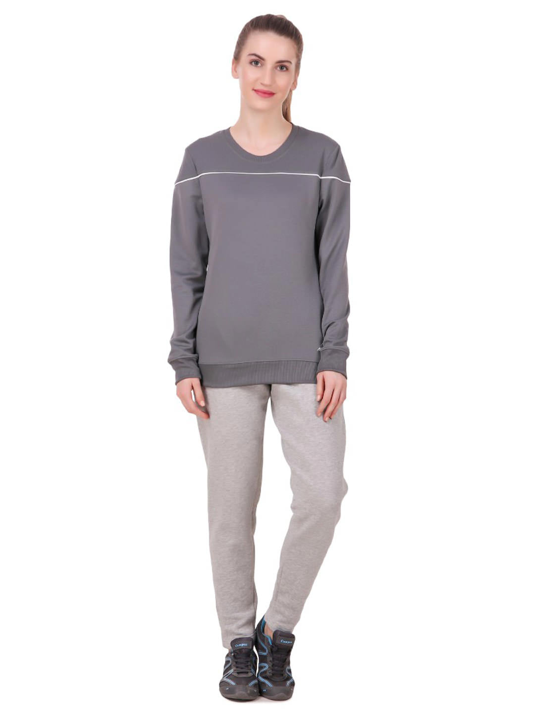 Alcis Women Grey Solid Sweatshirt