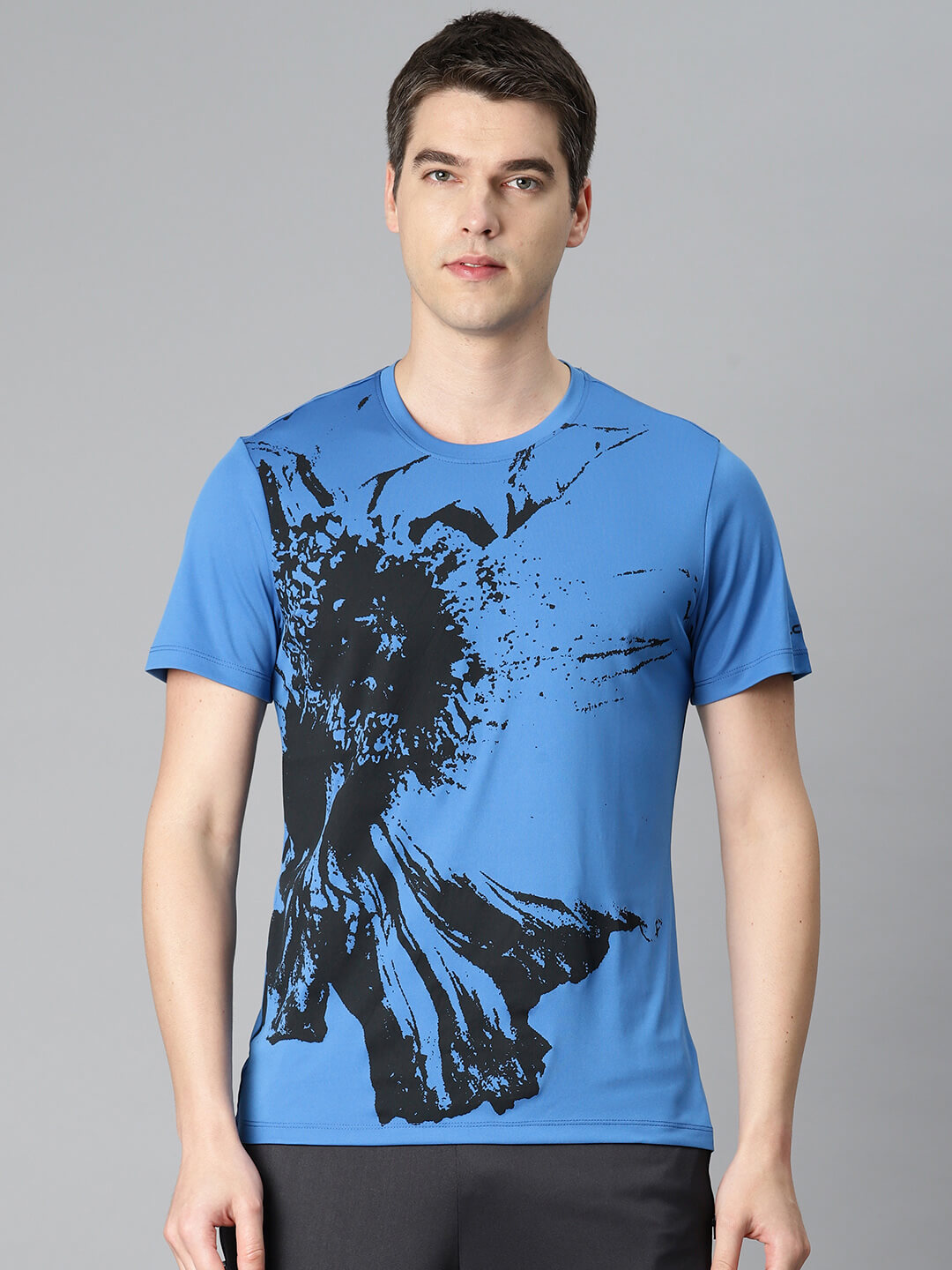 Alcis Men Blue Printed Anti Static Slim Fit Sports T-shirt