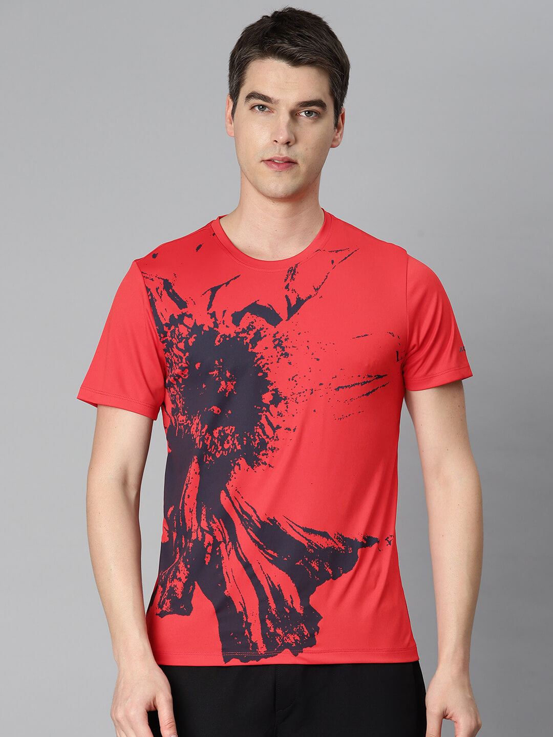 Alcis Men Red Printed Anti Static Slim Fit Sports T-shirt