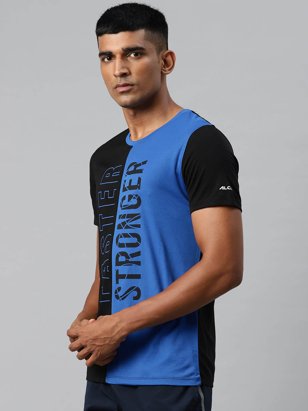 Alcis Men Typography Printed Colourblocked Dry Tech Slim Fit Sports T-shirt