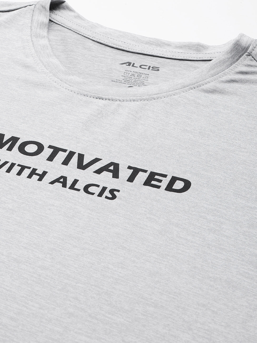 Alcis Men Grey Typography Printed Dry Tech Slim Fit T-shirt