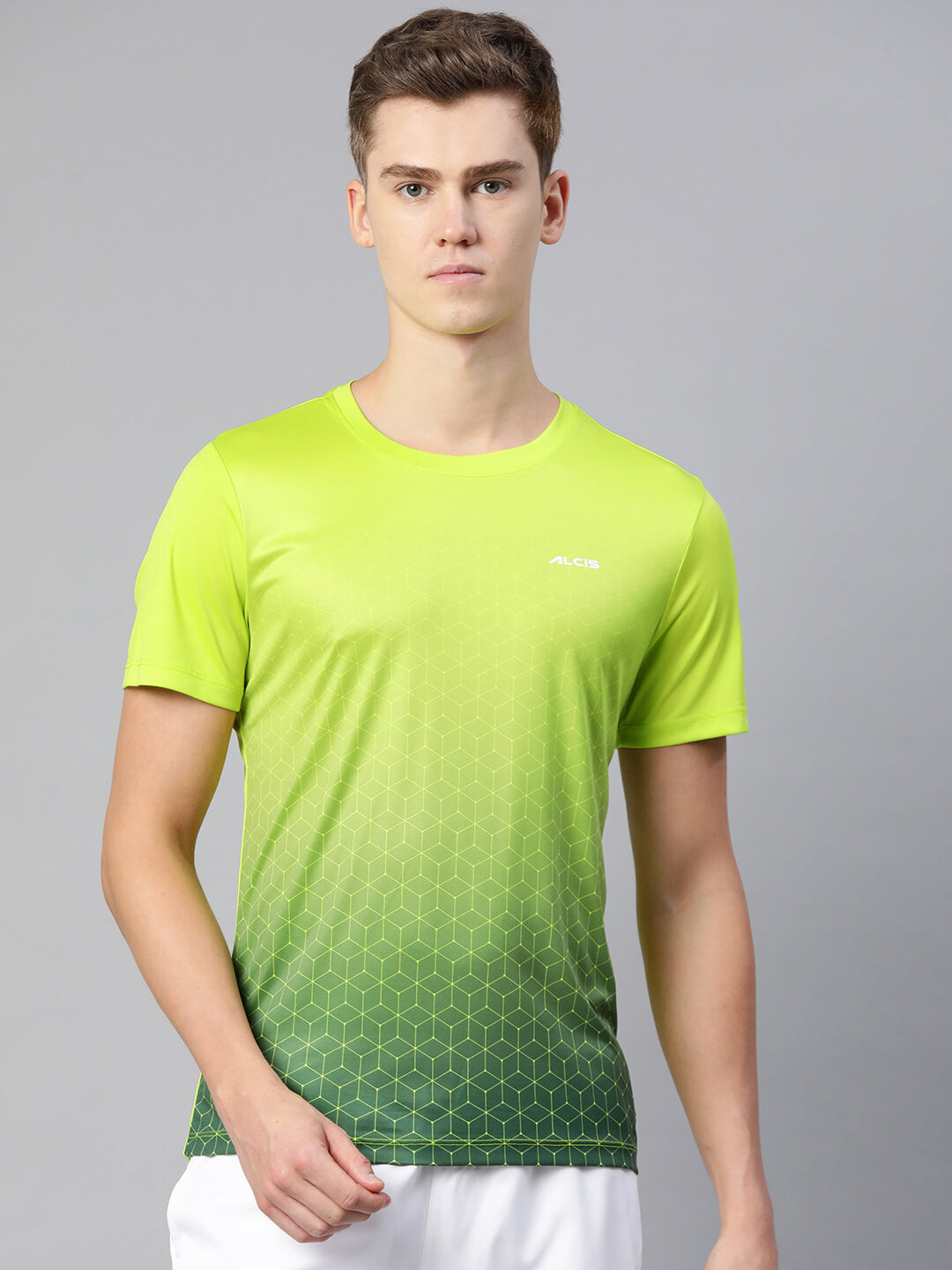 Alcis Men Lime Green  Printed Dry Tech Slim Fit T-shirt