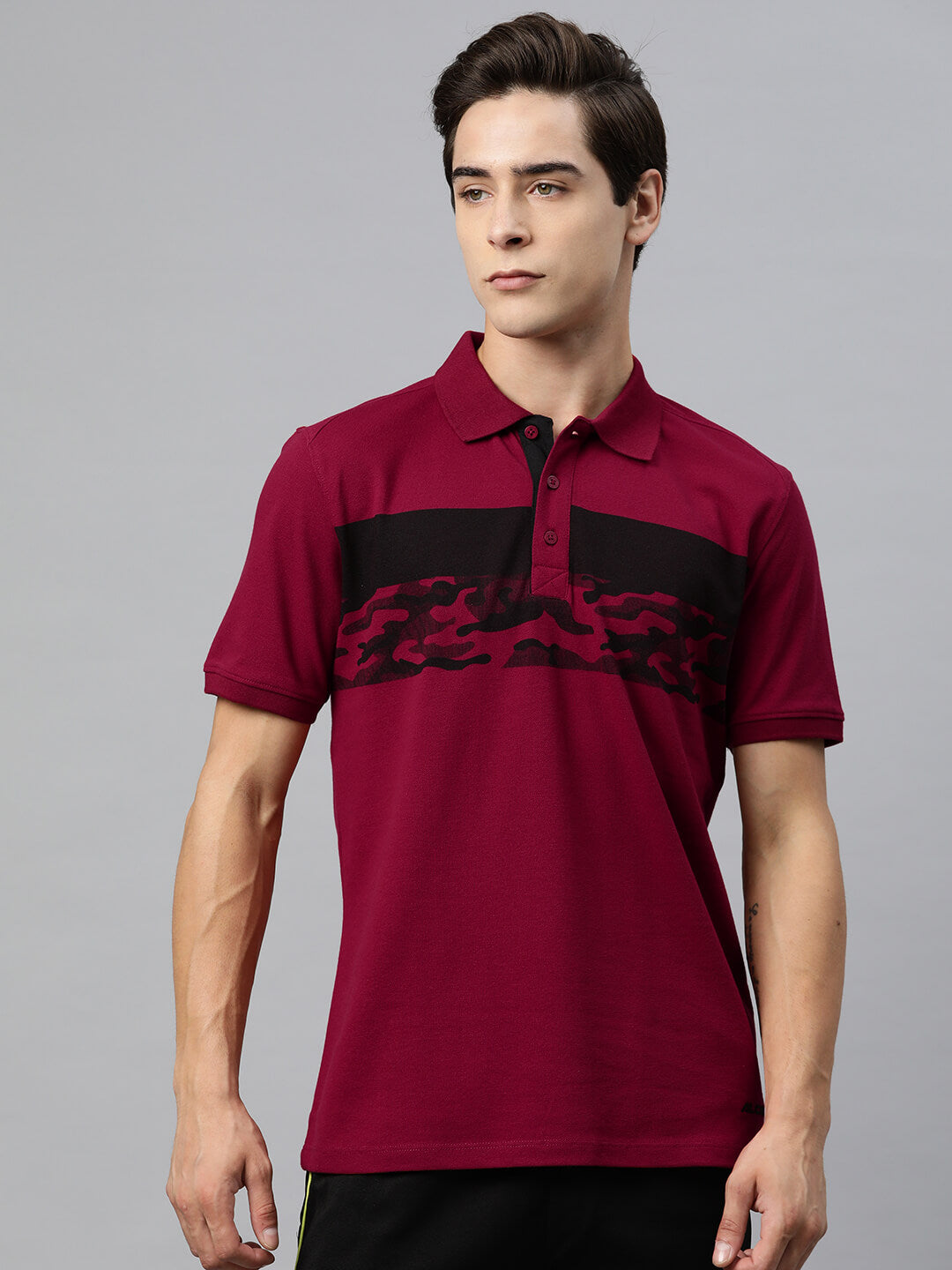 Alcis Men Abstract Printed Polo Collar Sports T-shirt