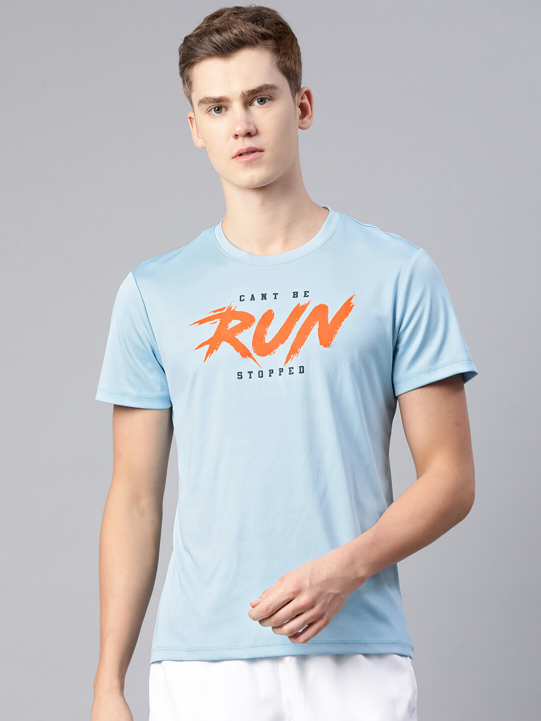 Alcis Men Blue Typography Printed Dry Tech Slim Fit T-shirt
