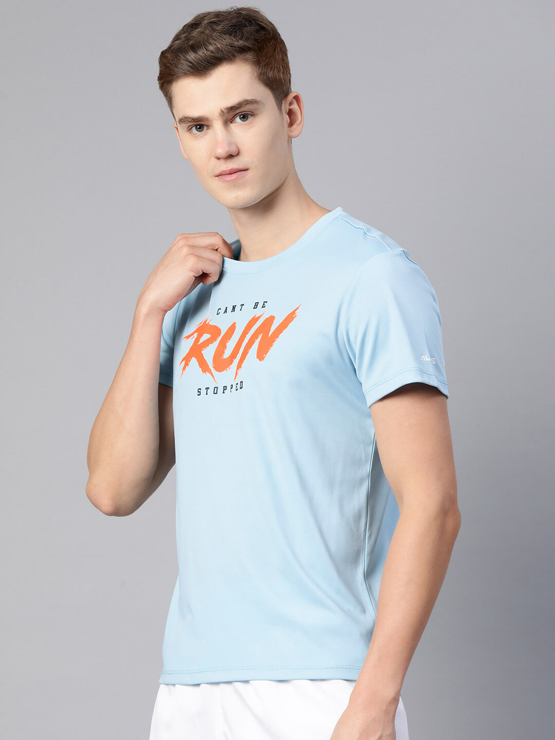 Alcis Men Blue Typography Printed Dry Tech Slim Fit T-shirt