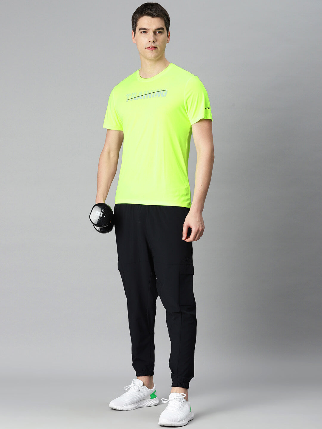 Alcis Men Fluorescent Green Typography Printed Anti Static Slim Fit Sports T-shirt
