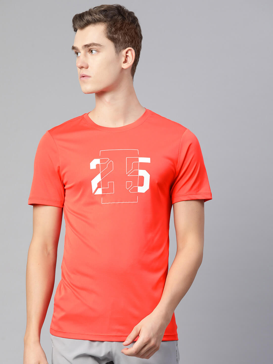 Alcis Men Orange Typography Printed Dry Tech Slim Fit T-shirt
