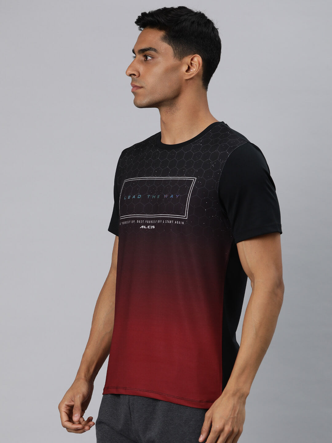 Alcis Men Black Typography Printed Anti Static Slim Fit T-shirt