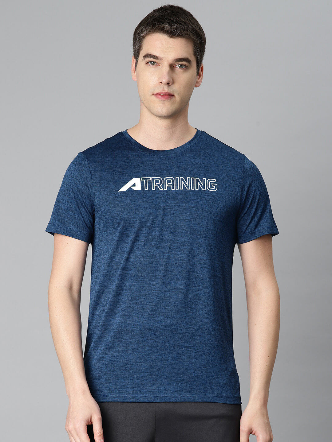 Alcis Men Navy Blue Typography Printed Anti Static Slim Fit Sports T-shirt